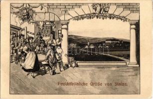 Stainz, Feuchtfröhliche Grüsse / Art postcard (EB)