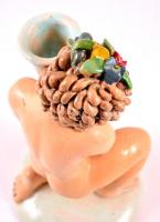 H. Ráhmer Mária (1911-1998): Egzotikus lány gyertyatartóval. Festett mázas kerámia, jelzett, apró má...