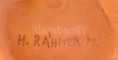 H. Ráhmer Mária (1911-1998): Egzotikus lány gyertyatartóval. Festett mázas kerámia, jelzett, apró má...