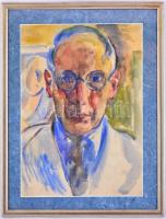 Schönberger Armand (1885-1974): Önarckép. Akvarell, papír, jelzett, üvegezett keretben, 34×24 cm