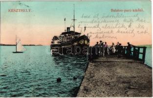 1909 Keszthely, Balaton parti kikötő gőzhajóval, Baross gőzös. Kiadják a Gál Testvérek