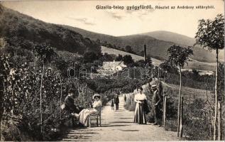 1910 Visegrád, Gizellatelep gyógyfürdő, Andrássy sétány, szőlőskertek. Kiadja Rigler (EK)