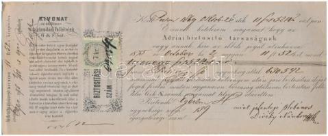 1869. Adriai Biztosító Társaság befizetési kötelezettség 11Ft és 52kr-ról, rajta 7kr-os bélyeg T:III