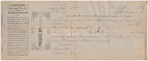 1869. "Adriai Biztosító Társaság" befizetési kötelezettség 11Ft és 52kr-ról, rajta 7kr-os ...