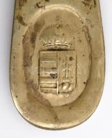 Fém leveses kanál, jelzett, koronás magyar kiscímeres díszítéssel, h: 22 cm