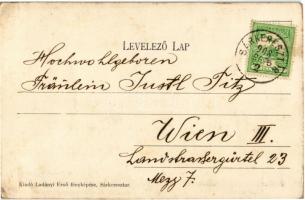 1908 Aba-Sárkeresztúr, Vasútállomás, tehervonatok, vasutasok. Kiadja Ladányi Ernő fényképész (EK)