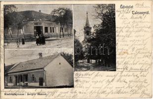 1904 Taksony, utcakép, Római katolikus templom, Berger Sámuel üzlete és saját kiadása (EK)