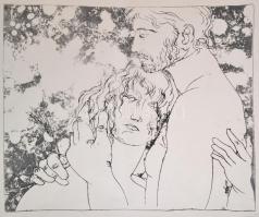 Amerigo Tot(1909-1984): Ölelkező pár. Szitanyomat, papír, jelzett, 36×44 cm