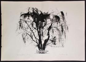 Melocco Miklós (1935-): Zsámbéki fűz. Szitanyomat, papír, jelzett, 38×44 cm