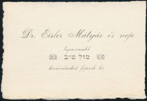 1922 Eilser Mátyás (1865-1930) kolozsvári főrabbi saját kézzel írt üdvözlő sorai ő és felesége üdvöz...