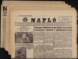 1956 Vegyes 1956-os hajdú-bihari - debreceni újságtétel, 8 db.  Hajdú-Bihari Napló I. évf. 2.,6.,9 sz. 1956. nov. 15.,20.,23., Néplap. XIII. évf. 251.,255., 257.,262.,263. sz., 1956. okt. 24.,30., nov. 5.,11.,13. Változó állapotban, a széleken kis hiánnyal.