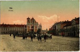1909 Vác, Fő tér, Ifj. Ottó József, Deutsch Mór üzlete, Fehérek temploma