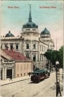 Belgrade, Beograd; Le Nouveau Palais / new palace, shop, tram, man repairing the street lamp on a ladder