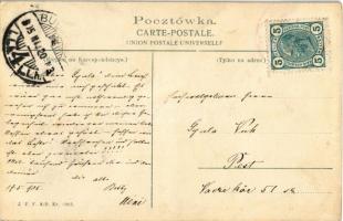 1905 Kraków, Krakau, Krakkó; Kosciol N. Panny Maryi od strony Sukiennico / square from the arcades, ...