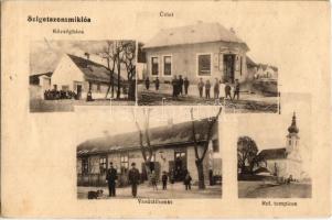 1918 Szigetszentmiklós, Községháza, Vasútállomás, vasutasok, Református templom, üzlet (r)