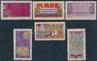 1918 6 db szecessziós levélzáró a MAOE bélyeggyűjtő és eszperantó kiállításról / labels from MAOE exhibition