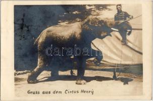 1918 Gruss aus dem Circus Henry / Circus acrobat with elephant. photo