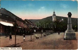 1918 Nagymaros, Fő utca a korzóval, Waldvogel cukrászda, Milleniumi emlékmű, Katolikus templom. Kiadja Breuer Jenő 127/8.