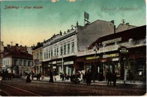 1913 Miskolc, Széchenyi utca, Klein Sámuel, Roth üzlete, Képeslap Király (vágott / cut)