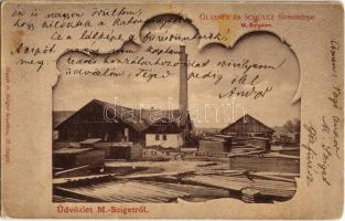 1913 Máramarossziget, Sighetu Marmatiei; Glasner és Schulcz fűrésztelepe / sawmill. Art Nouveau