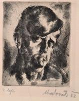 Aba Novák Vilmos (1894 - 1941): Önarckép (1922). Rézkarc, papír, jelzett, 12×10 cm