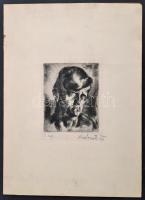 Aba Novák Vilmos (1894 - 1941): Önarckép (1922). Rézkarc, papír, jelzett, 12×10 cm