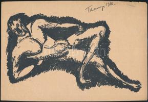 Tihanyi Lajos (1885-1938): Fekvő férfi akt 1910. Cinkográfia, papír, jelzett a nyomaton, 18×26 cm