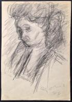 Czóbel Béla (1883-1976): Női fej 1944. Szén, papír, jelzett, 34×24 cm