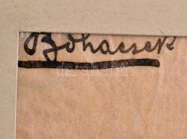 Bohacsek Ede (1889-1915): Falurészlet. Tus, pauszpapír, kis szakadással, jelzett, 21×24 cm