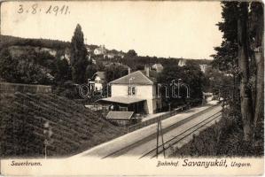 1911 Savanyúkút, Sauerbrunn; vasútállomás / Bahnhof / railway station (EK)