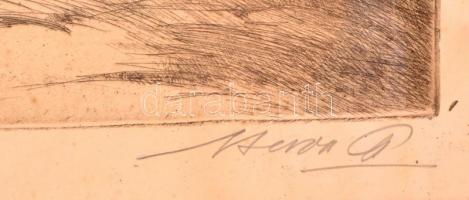 Beron Gyula (1885-1971): Rét. Rézkarc, papír, jelzett, üvegezett keretben, 30×38 cm