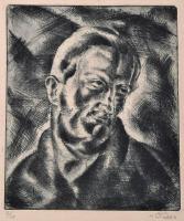 Csabai Ékes Lajos (1896-1944): Önarckép. Rézkarc, papír, jelzett, Kozma Lajoshoz való ragaszkodásom jeléül 1925 dec.11. felirattal, 15×13 cm
