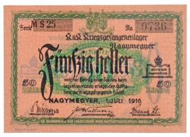 Nagymegyer / Hadifogolytábor 1916. július 1. 50f arab sorozat- és sorszámmal, "MS" betűjel...