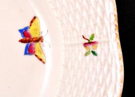 Herendi pillangó mintás porcelán pecsenyés tál, kézzel festett, jelzett, kopásnyomokkal, 36×27 cm