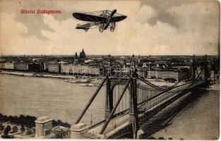 Budapest, Bleriot repülőgépe az Erzsébet híd felett (fl)