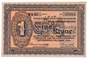 Boldogasszony / Hadifogolytábor 1916. május 1. 1K arab sorozat- és sorszámmal, "MS" betűje...