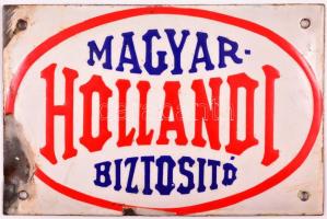 Magyar-Hollandi Biztosító zománcozott fém tábla, sérülésekkel, 12×18 cm