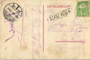 1914 Szászrégen, Reghin; Városligeti park és tó, csónakda kioszk / park and lake, kiosk (fl)