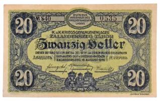 Zalaegerszeg / hadifogolytábor 1916. augusztus 15. 20f arab sorozat és sorszámmal, "MS" je...