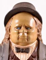 Szemét mozgató kalapos úr. Vas öntvény, mechanikus asztali óra, porcelán számlappal, működő, jó álla...