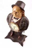 Szemét mozgató kalapos úr. Vas öntvény, mechanikus asztali óra, porcelán számlappal, működő, jó álla...