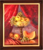 Pusztai jelzéssel: Gyümölcsös csendélet. Olaj, vászon, keretben, 60×50 cm