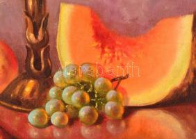 Pusztai jelzéssel: Gyümölcsös csendélet. Olaj, vászon, keretben, 60×50 cm