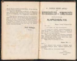 1891 Páduai Szent Antal Betegek és Halottak Egylet tagsági könyve, benne az egyet alapszabályával