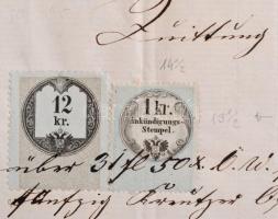 1865 12kr + 1kr hirdetménybélyeg + Aufganbs Recepisse
