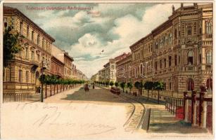 1899 Temesvár, Timisoara; Gyárváros, Andrássy út, villamos. Kiadja a Corvina könyvkereskedés / Fabric / street view with tram. litho (EK)