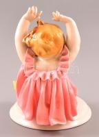 Ens kislány csibével, kézzel festett, jelzett, apró máz hibákkal, m:13 cm