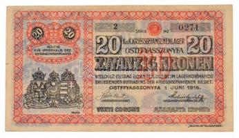 Ostffyasszonyfa / Hadifogolytábor 1916. június 1. 20K arab sorozat- és sorszámmal T:II / 
Hungary /...