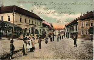 1906 Szászváros, Broos, Orastie; Eisenburger kávéház, üzletek. Kaidja H. Graef / café and shops (r)