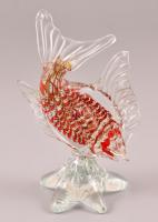Anyagában színezett üveg hal, kis csorbával, m: 24,5 cm
